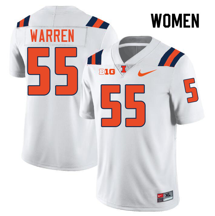 Women #55 Jeremiah Warren Illinois Fighting Illini College Football Jerseys Stitched-White